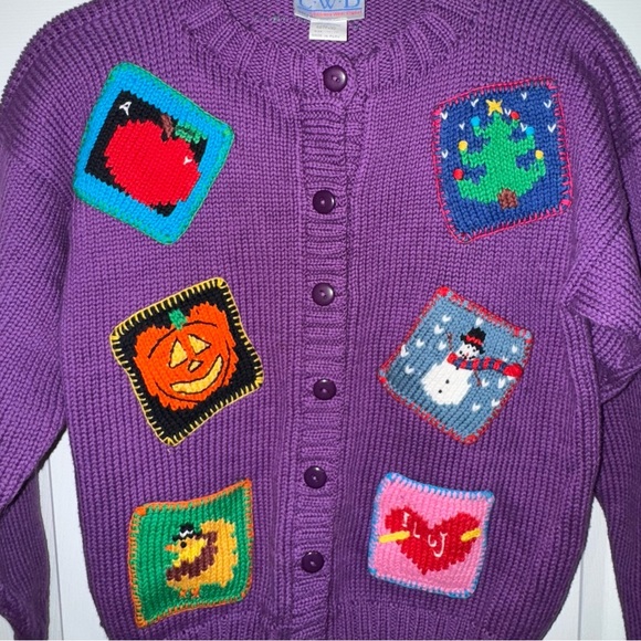 Purple Cardigan with Colorful Patchwork - Picture 3 of 4
